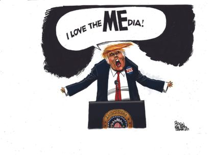 Political cartoon U.S. Trump Phoenix speech media