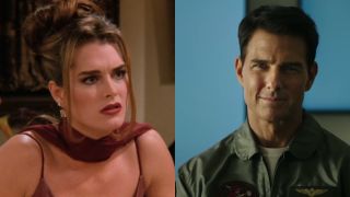 Brooke Shields looking upset on Friends/Tom Cruise smiling in Top Gun: Maverick