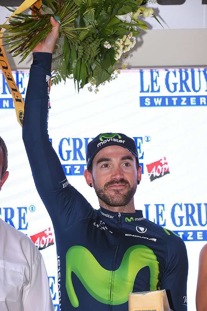 Tour de Suisse time trial winner Jon Izaguirre on the podium