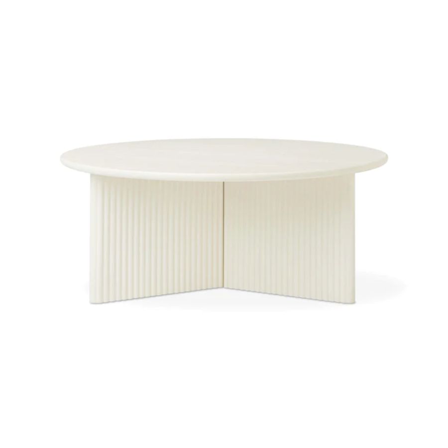 white coffee table with fluted base