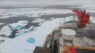 This photo of sea ice on the Wandel Sea north of Greenland was taken Aug. 16, 2020, from the German icebreaker Polarstern, which passed through the area as part of the year-long MOSAiC Expedition. This area used to remain fully covered in ice throughout the year. Satellite images show that Aug. 14, 2020, was a record low sea ice concentration for this region, at 50%.