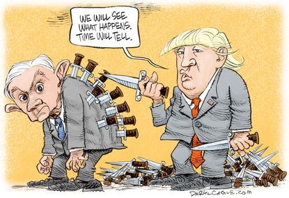 Political cartoon U.S. Trump Sessions stab in the back