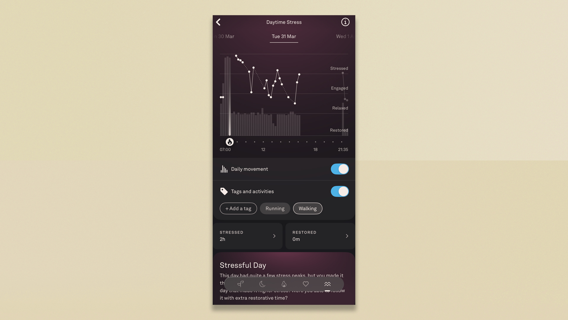 Oura app screenshot on colourful background
