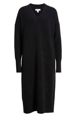 V-Neck Long Sleeve Wool 
Cashmere Sweater Dress