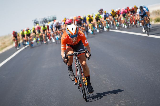Evan Huffman (Rally Cycling) off the front of the field during stage 3 of the 2018 Tour of Utah