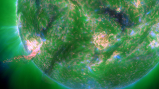 The sunspot AR3834 erupts on Sunday (Sept.22) as seen by NASA's Solar Dynamics Observatory