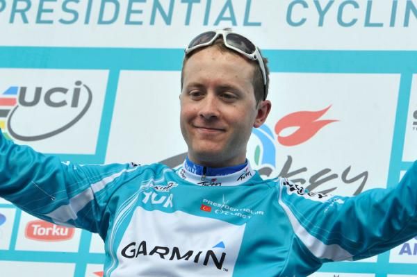 Thomas Peterson (Garmin - Cervelo) in the leader's jersey at the Tour of Turkey.