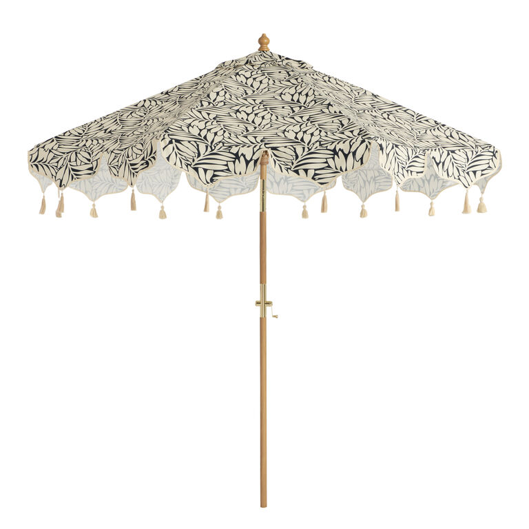 Natural Pole Bold Tropics Scalloped 9 Foot Crank Lift Tilting Patio Umbrella