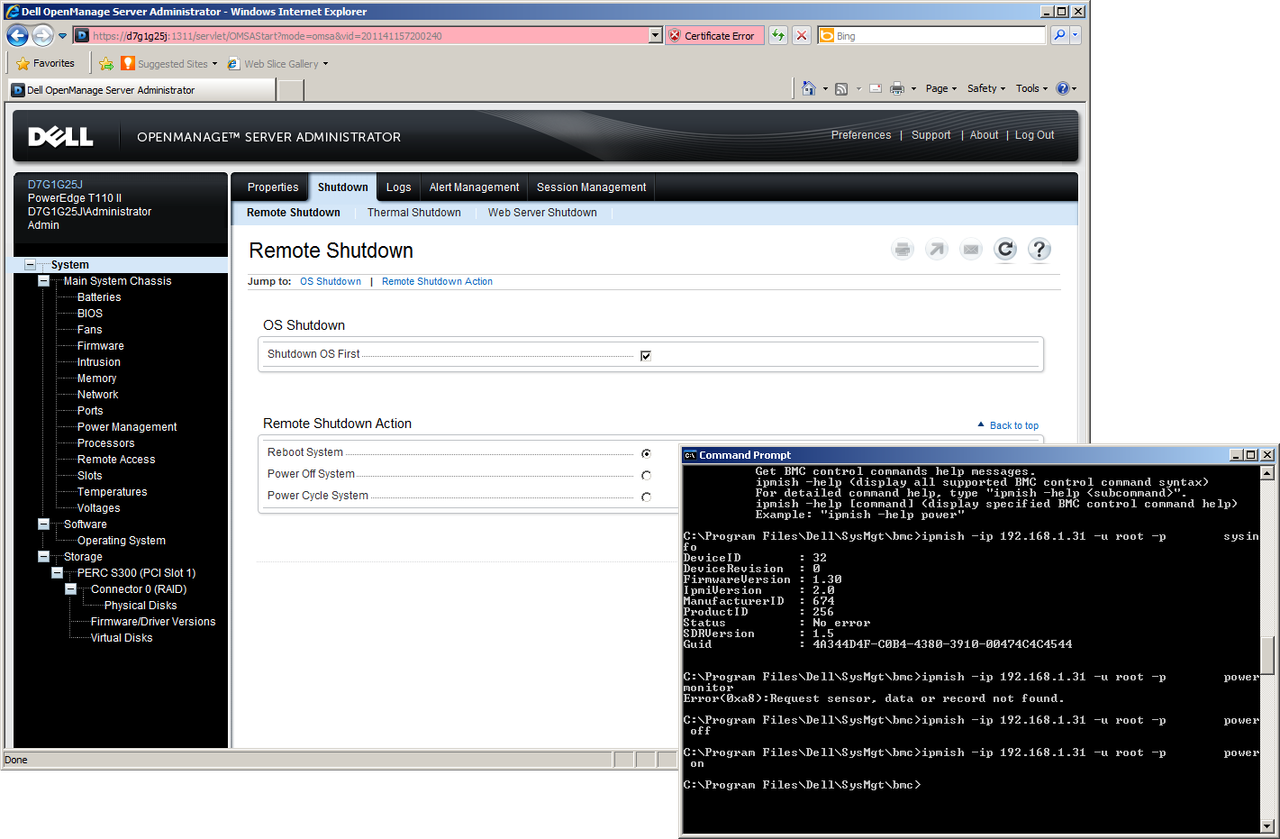 From the OpenManage interface you can remotely turn the server off, but you&rsquo;ll need to use the IPMISH command line utility to