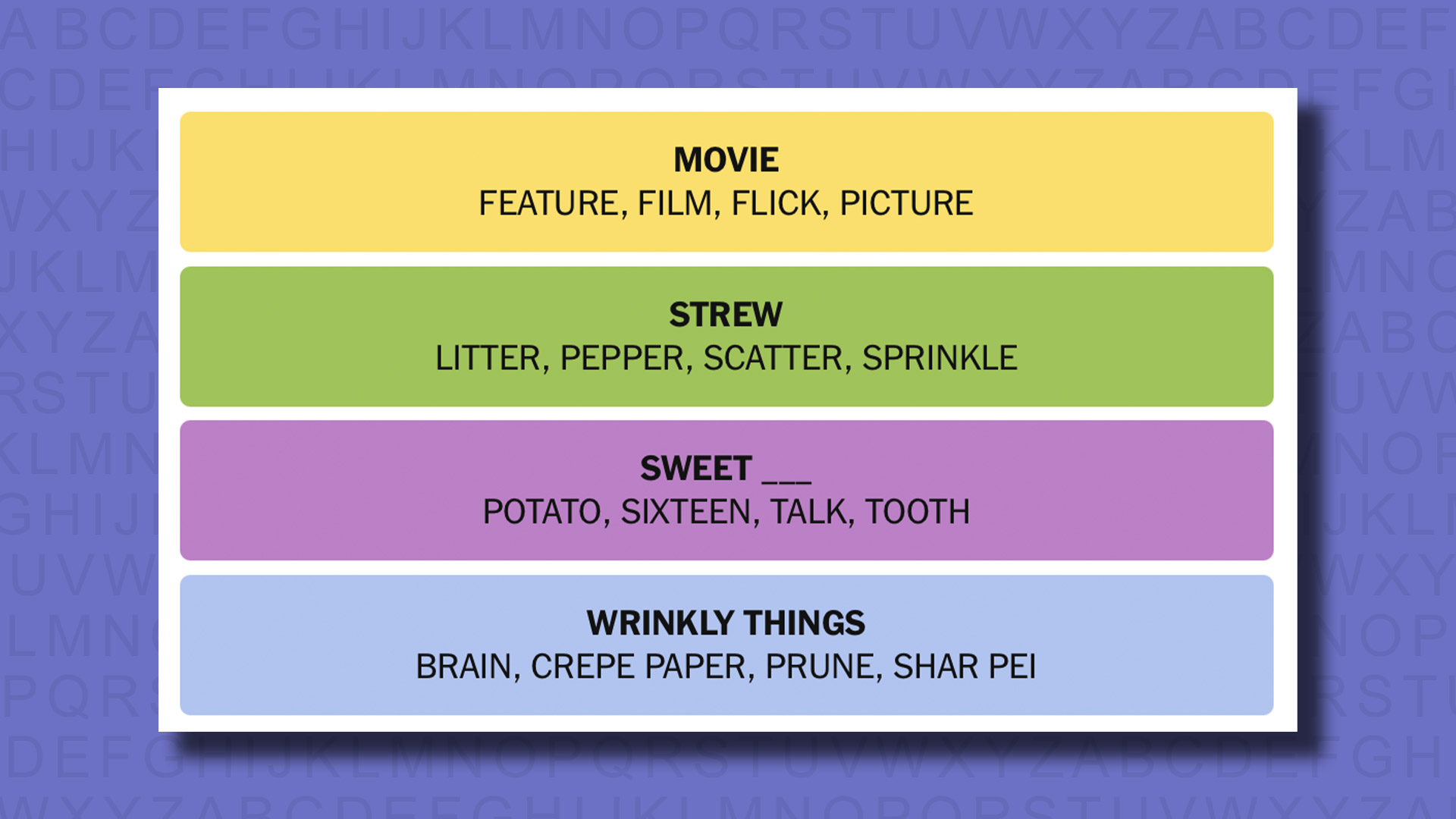 NYT Connections answers for game 836 on a purple background