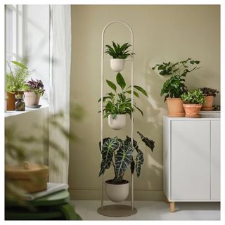 A plantstand with green plants in it