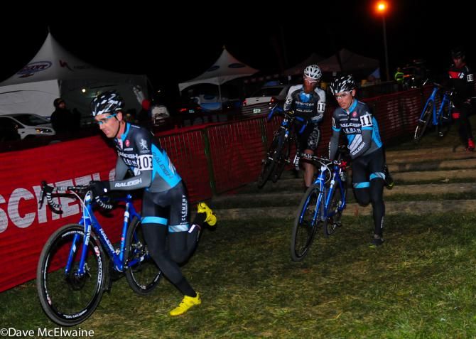 Jamey Driscoll and teammate Allen Krughoff (Raleigh Clement) running the first set of barriers