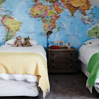 kids room with globe on wall