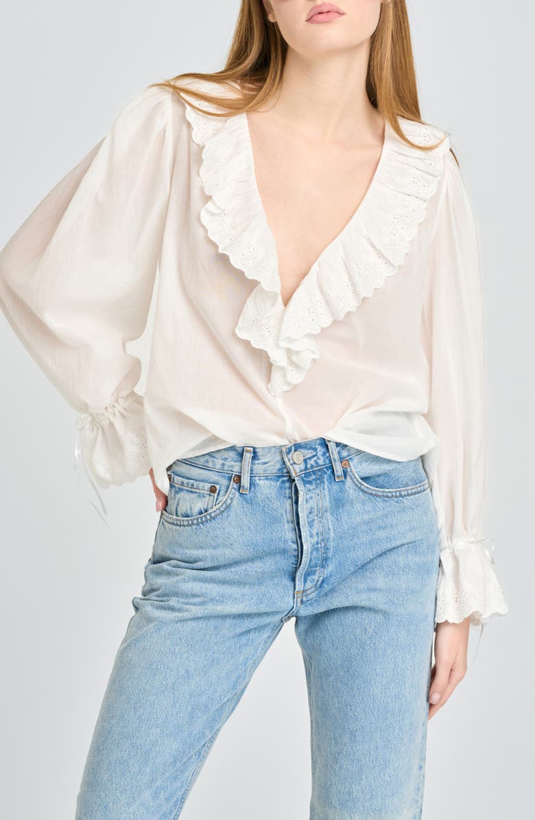 Helena Eyelet Ruffle Cotton Lawn Top