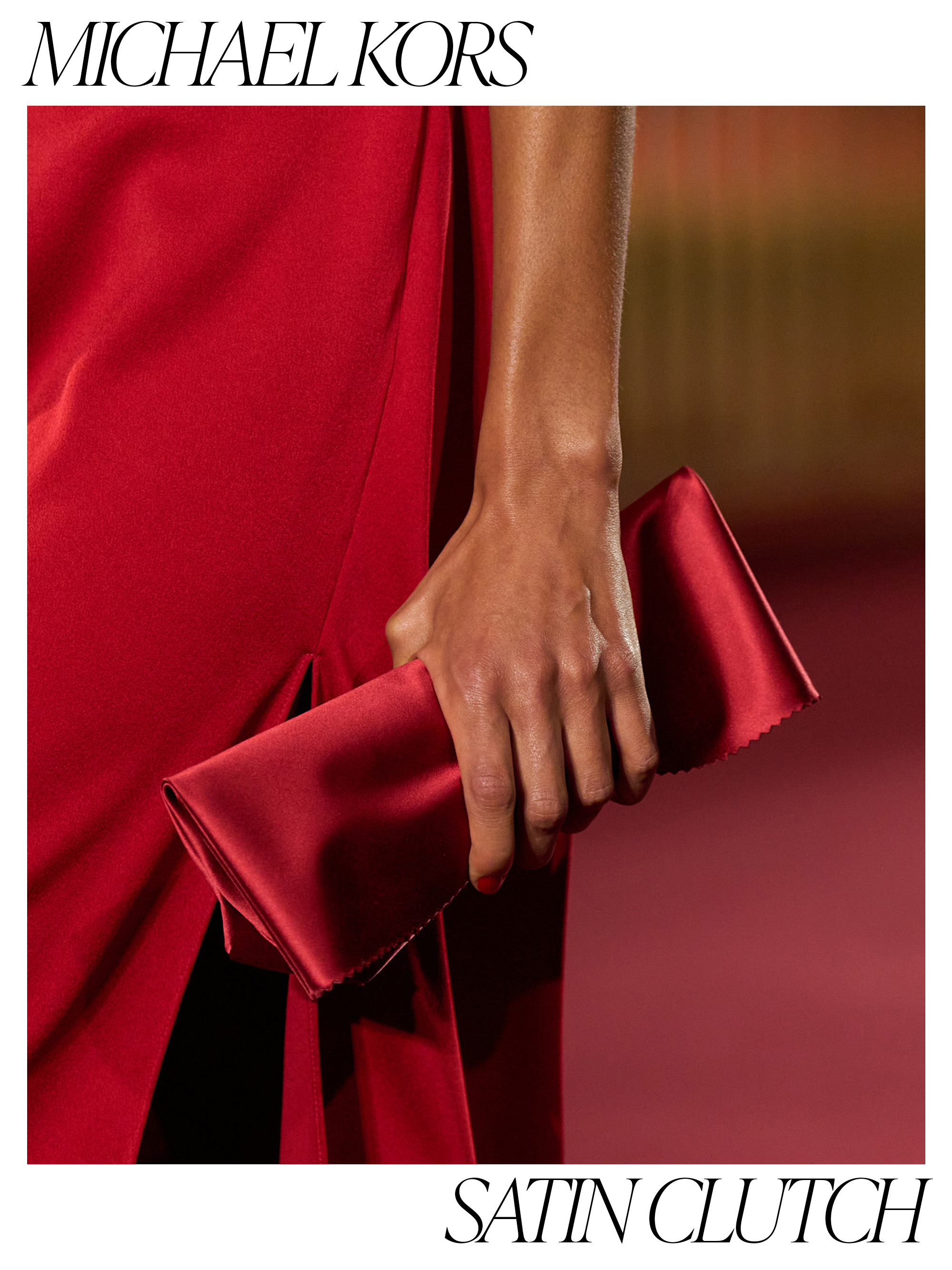 a detail image of a Michael Kors Satin Clutch on the fall 2026 runway