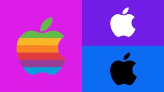 Three iterations of the Apple logo. 