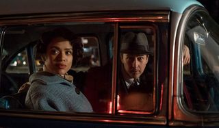 Motherless Brooklyn Gugu Mbathat Raw and Edward Norton stake out a location in his car