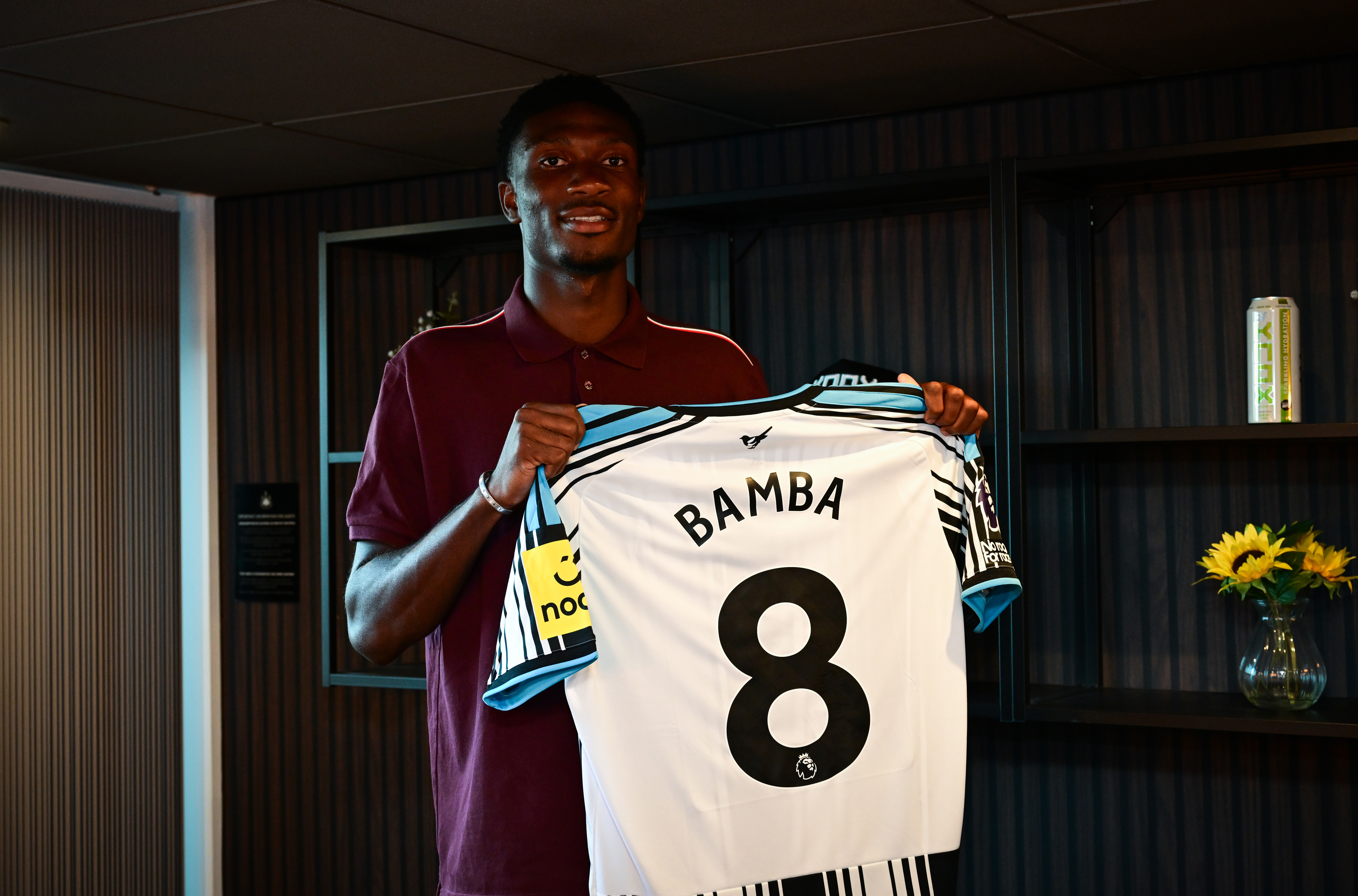 NEWCASTLE, ENGLAND - JULY 23: Aladji Bamba poses for photographs after signing for Newcastle United on July 23, 2026 in Newcastle upon Tyne, England. (Photo by Serena Taylor/Newcastle United via Getty Images)