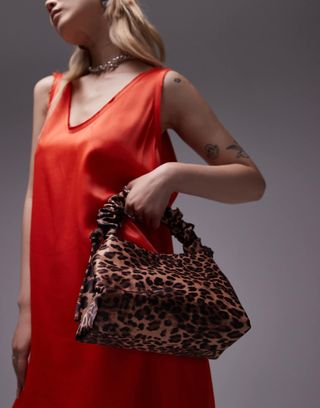 Topshop Gilbert Grab Bag With Ruched Handle in Leopard