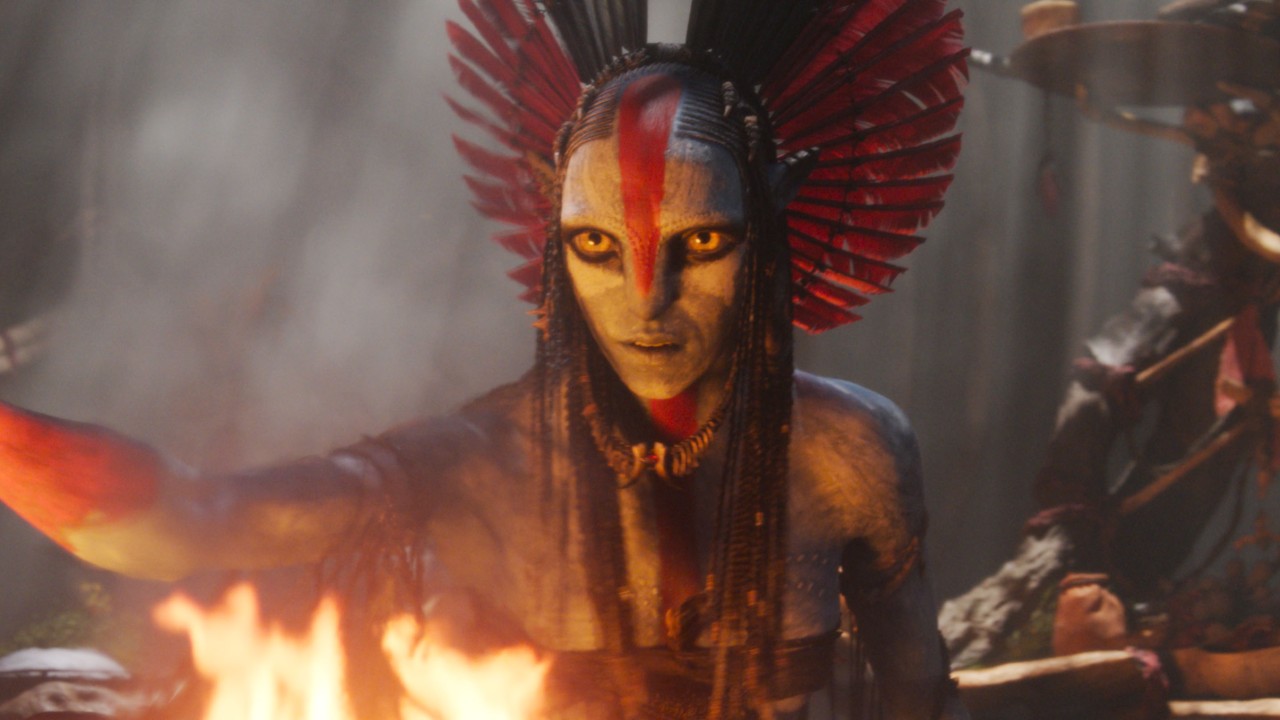 Varang (Oona Chaplin) stokes her fire in Avatar: Fire and Ash.