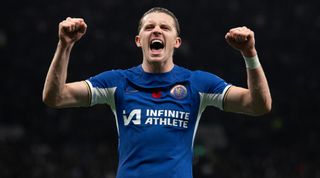 Conor Gallagher of Chelsea celebrates after Nicolas Jackson scores Chelsea's third goal during the Premier League match between Tottenham Hotspur and Chelsea FC at Tottenham Hotspur Stadium on November 6, 2023 in London, England. (Photo by Visionhaus/Getty Images)