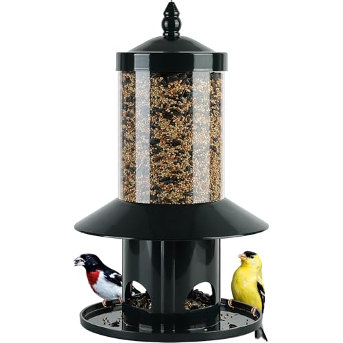 Squirrel Proof Bird Feeder - 360&amp;deg; Feeding Perch Tray for Outdoor Hanging Wild Bird Seeds, Dark Green.