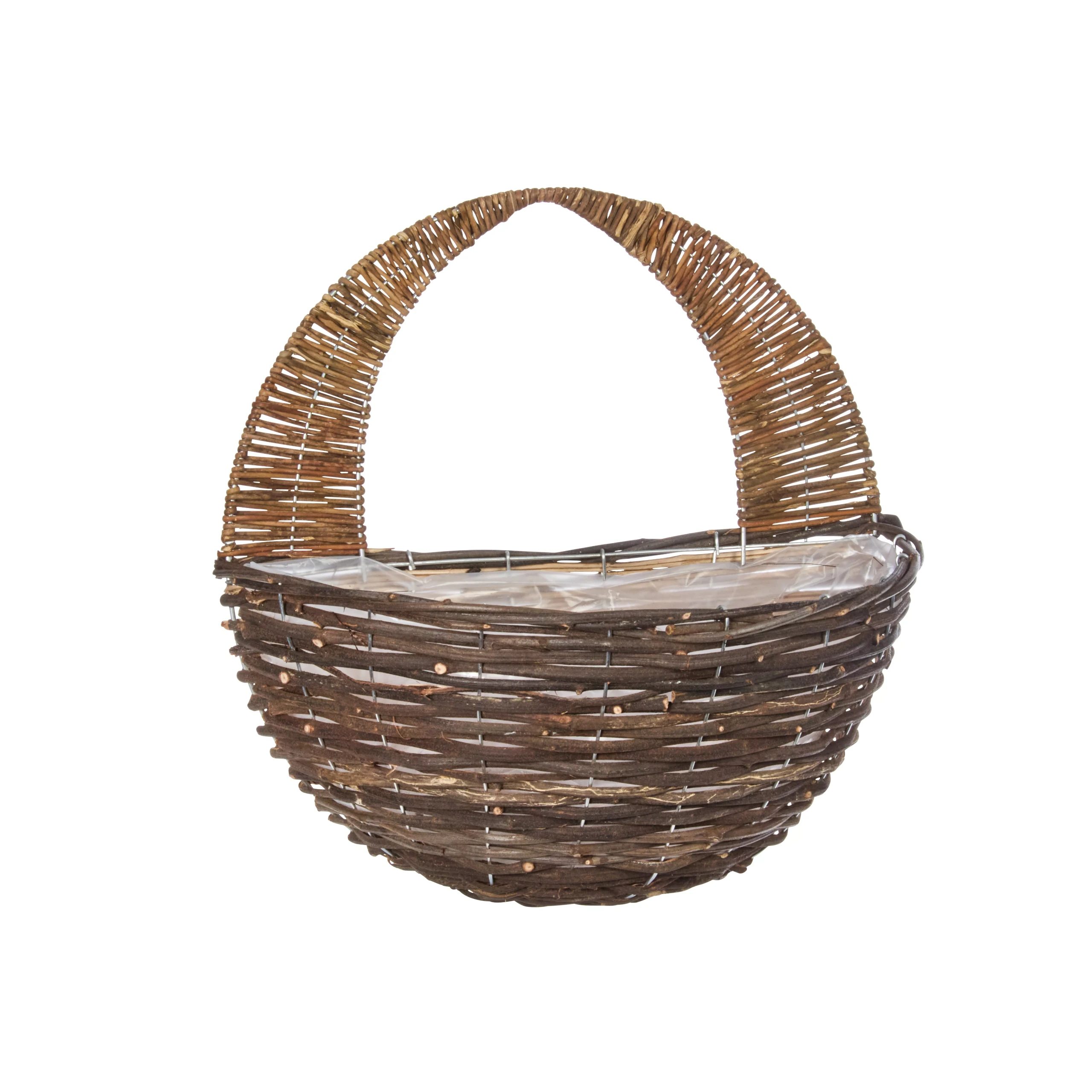 Smart Garden Rustic Willow Weaved Brown Semi-Circle Rattan Hanging Basket, 40cm