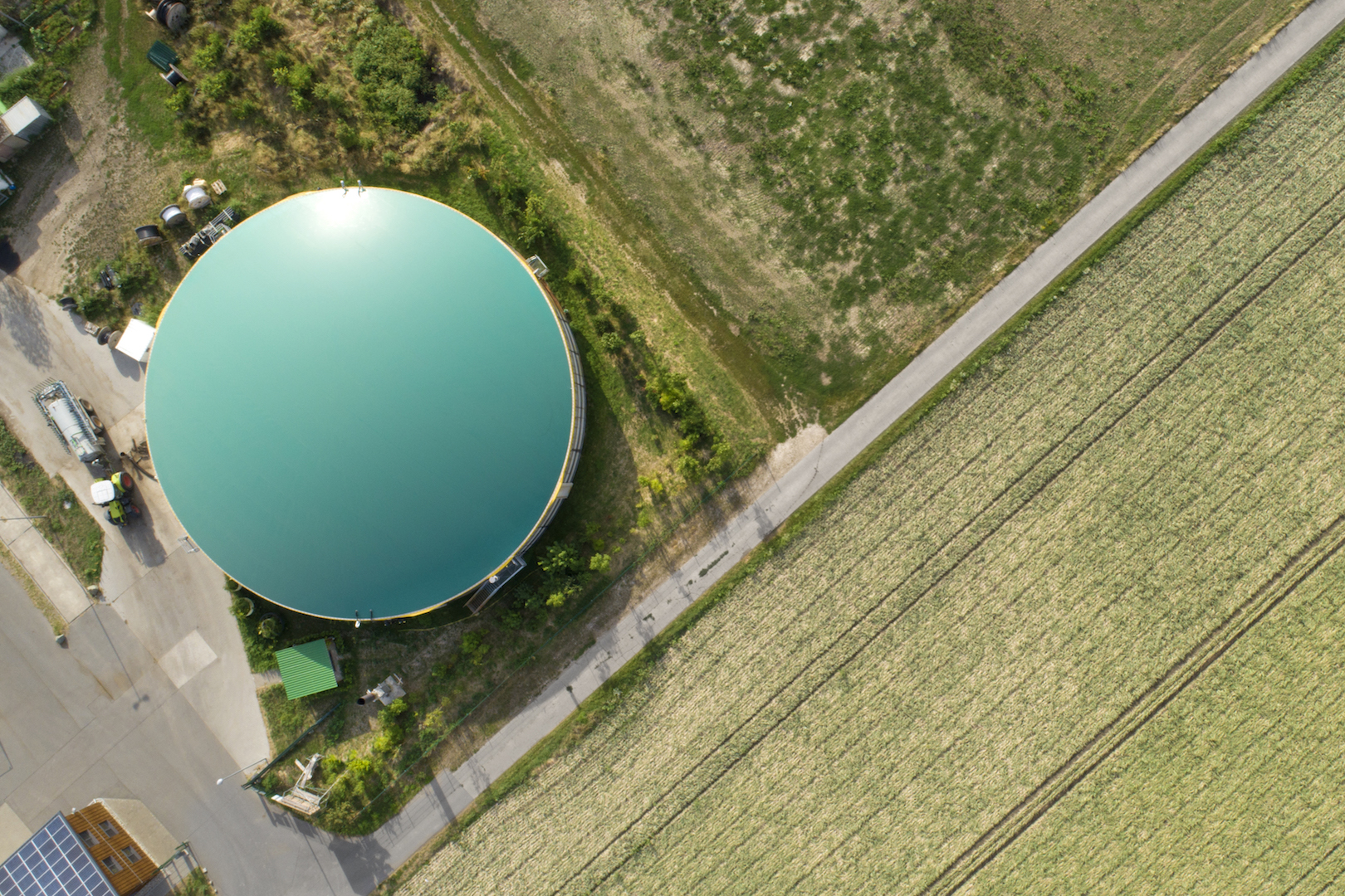 Aerial view of a biogas farm.