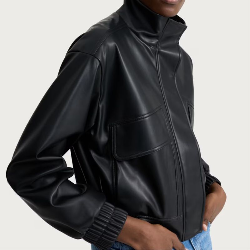faux leather funnel jacket
