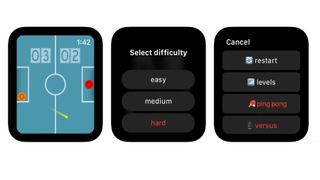 Skjermbilder fra appen Ping Pong – Watch Retro Arcade på Apple Watch.