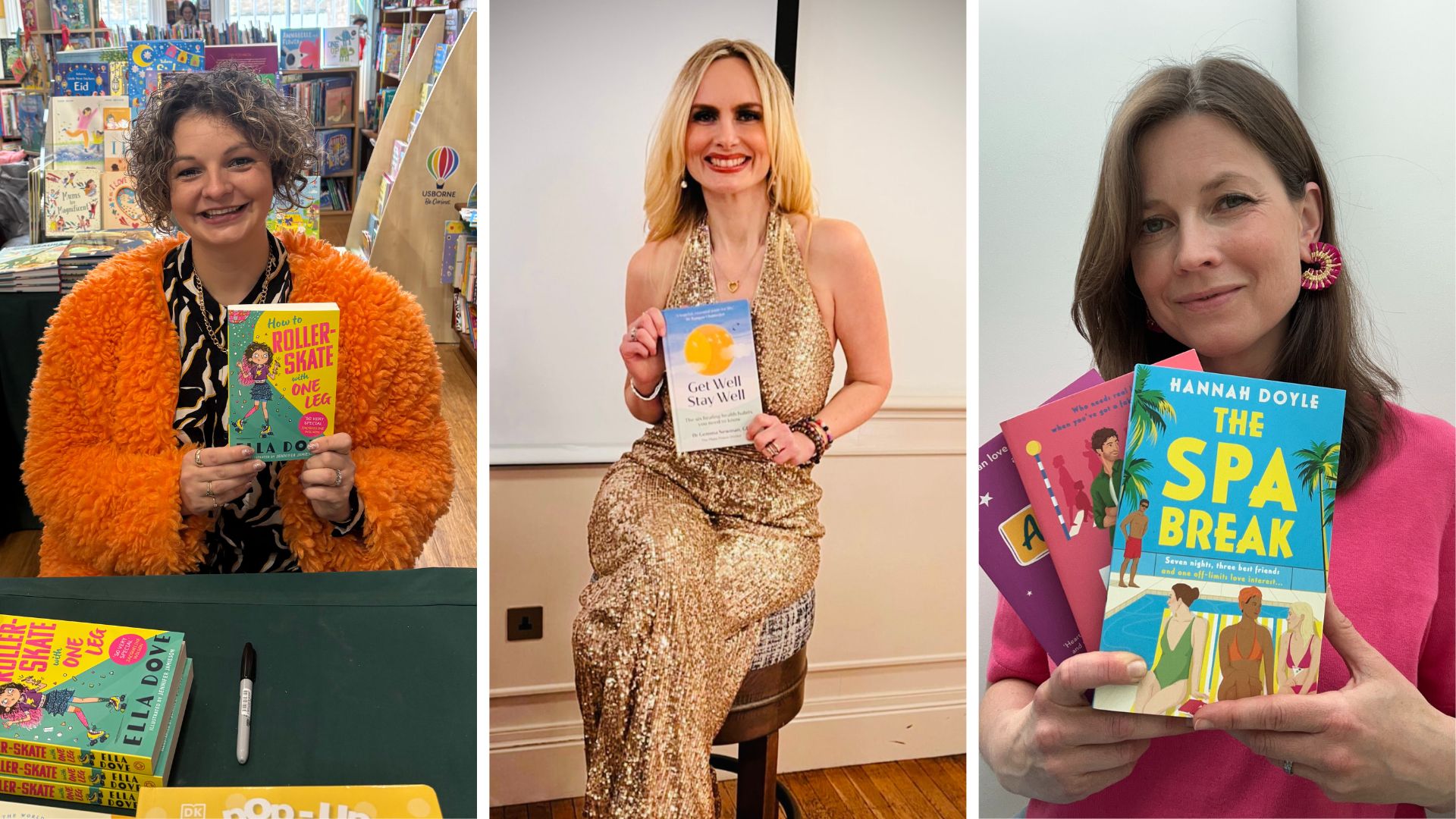 Writers Ella Dove, Dr Gemma Newman, and Hannah Doyle with their books