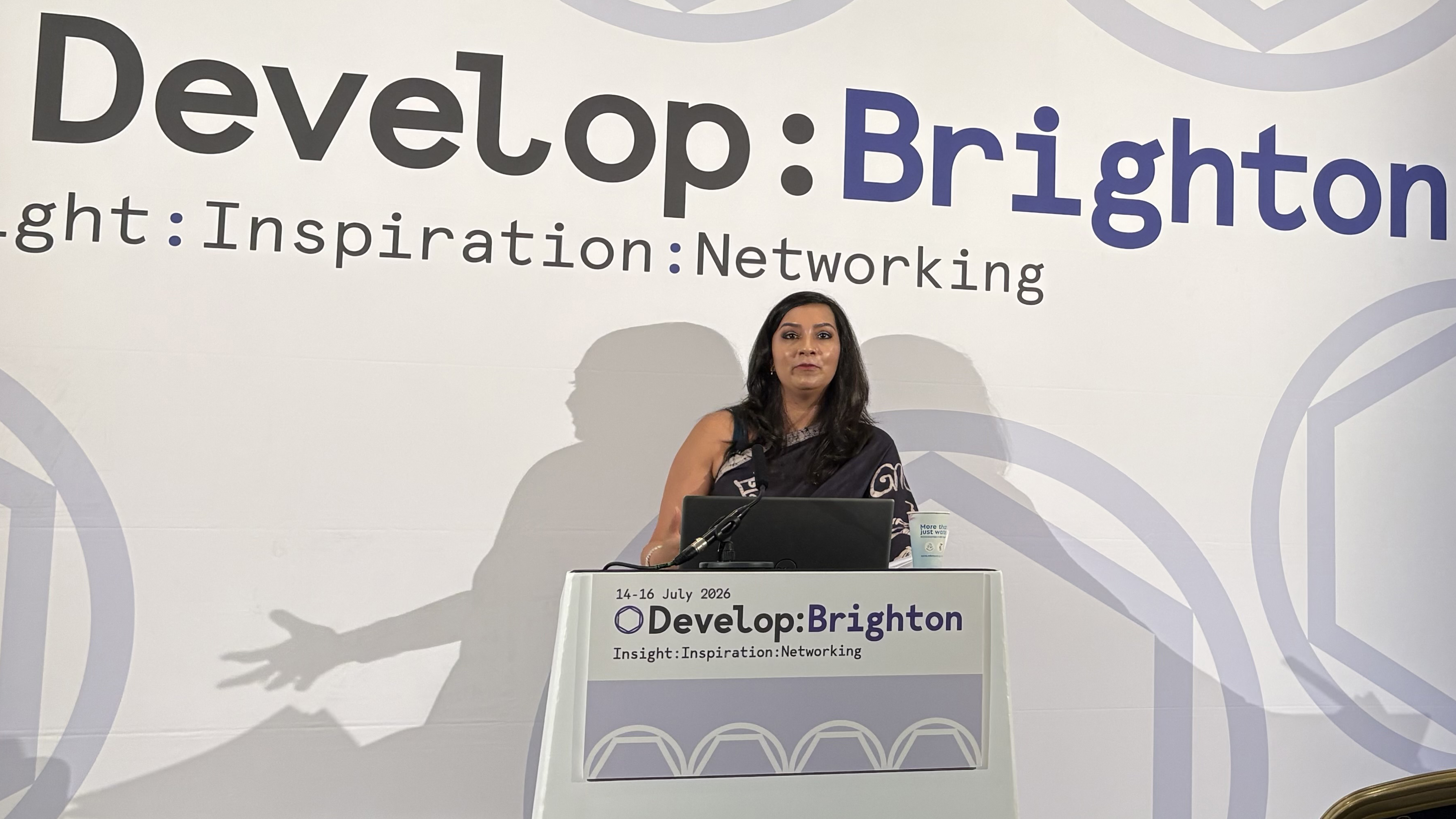 A woman giving a talk