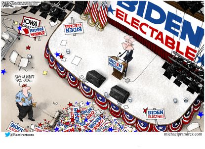 Political Cartoon U.S. Joe Biden Iowa caucus