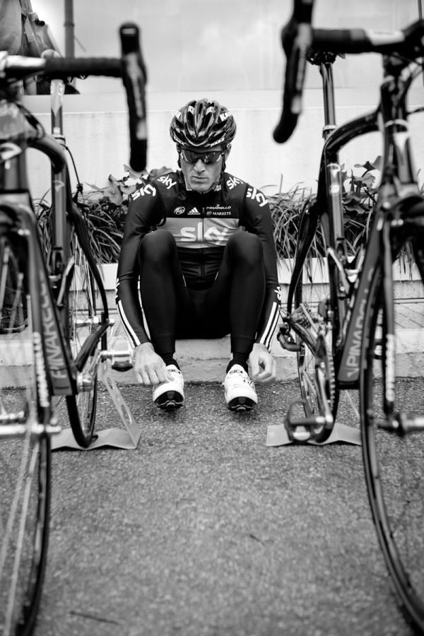 Salvatore Puccio takes a rest after a training ride