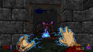 In-game screenshot of spellcasting gameplay in Heretic+Hexen