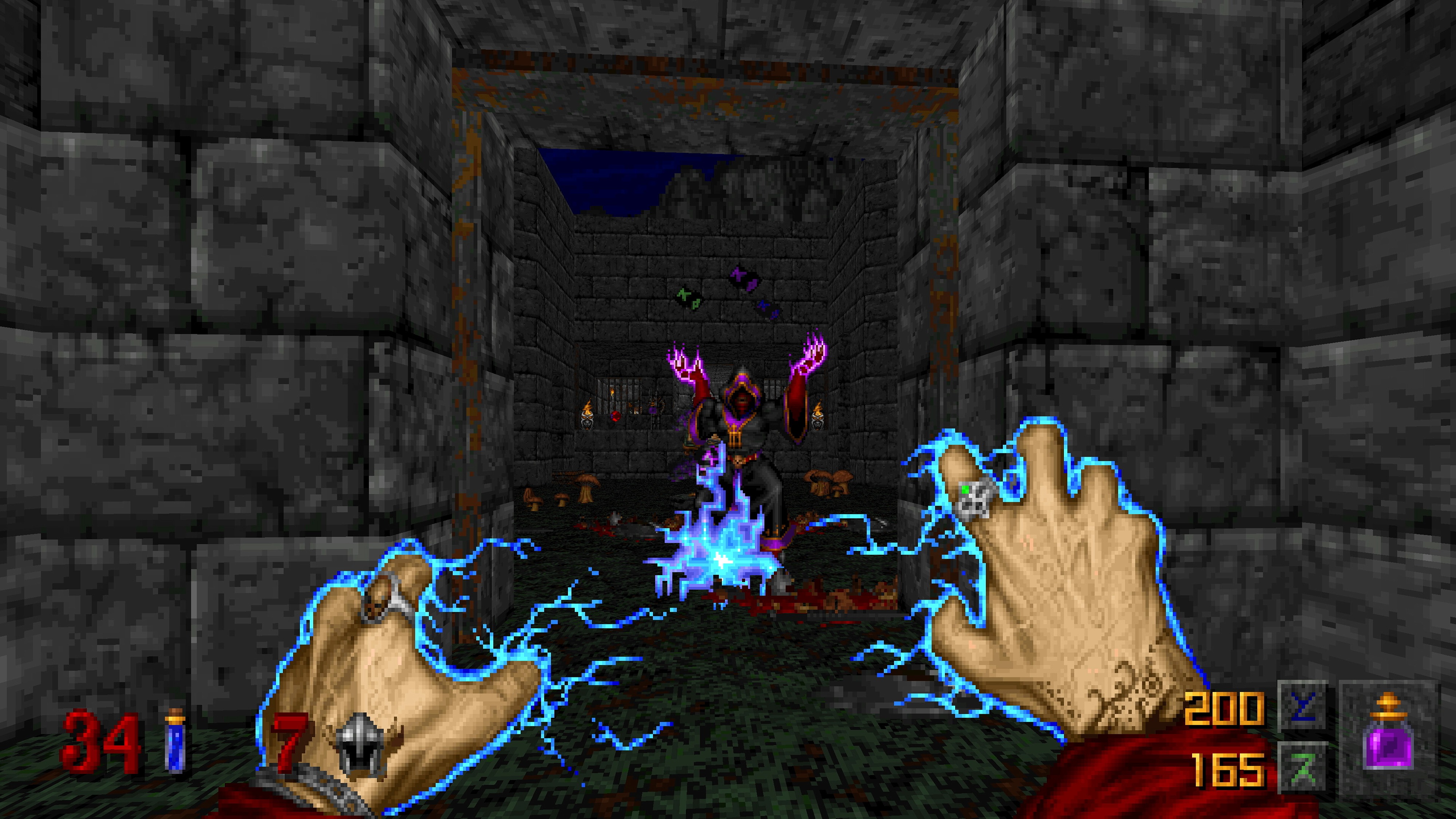 In-game screenshot of spellcasting gameplay in Heretic+Hexen