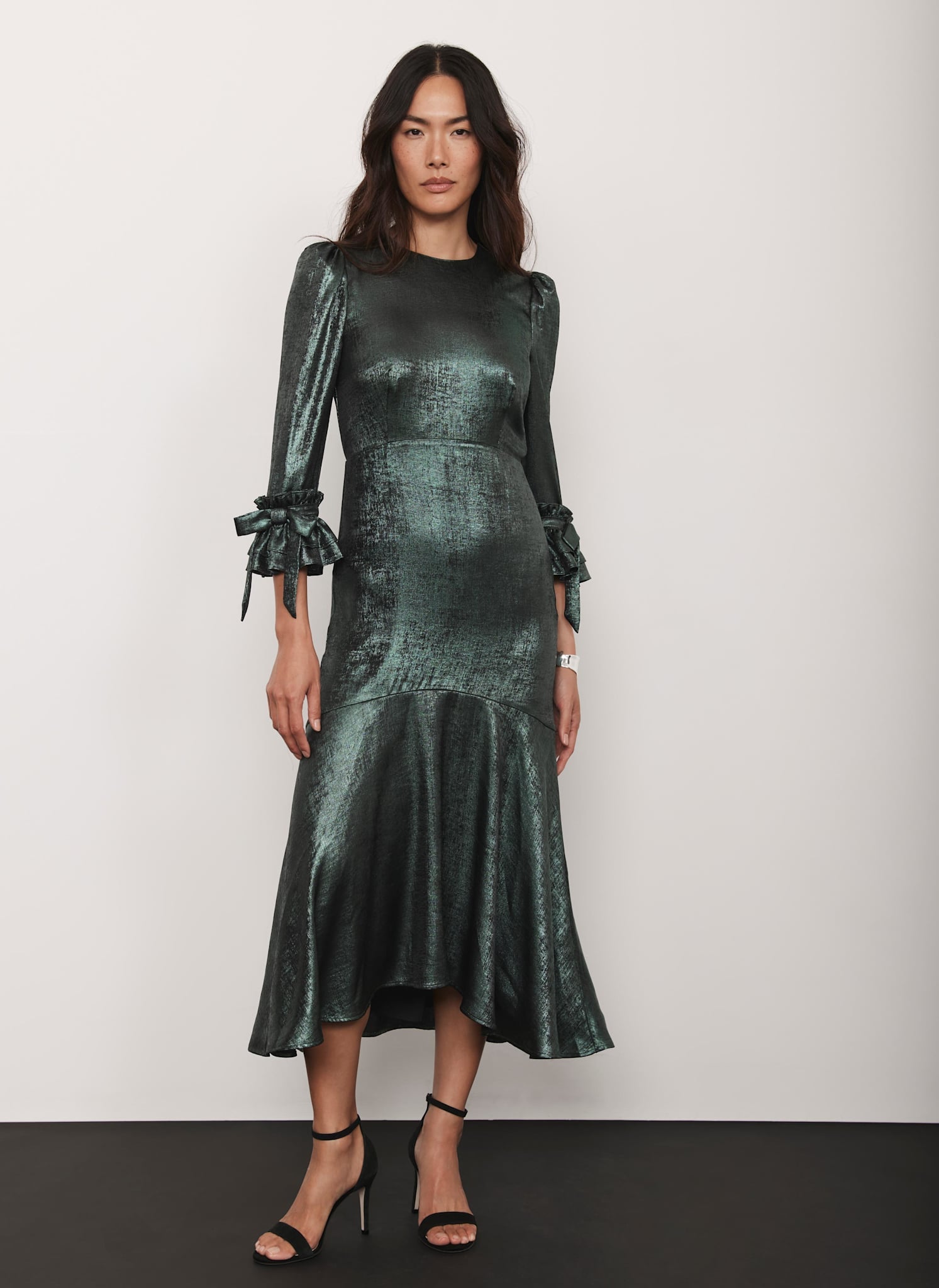 Green Metallic Midi Dress