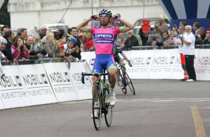 Diego Ulissi (Lampre-Merida) celebrates at Superga.