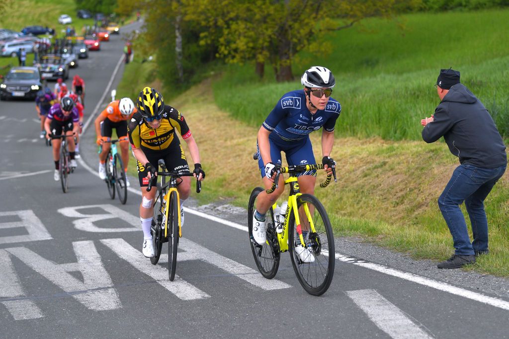 DRTENDORF GERMANY MAY 28 Anna Henderson of United Kingdom and Jumbo Visma Team Kristen Faulkner of United States and Team Tibco Silicon Valley Bank in breakaway during the 34th Internationale LOTTO Thringen Ladies Tour 202 Stage 4 a 101km stage from Drtendorf to Drtendorf 420m ltlt2021 lottothueringenladiestour womencycling on May 28 2021 in Drtendorf Germany Photo by Luc ClaessenGetty Images