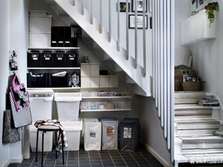 Ikea Sortera system used an an under stairs storage idea