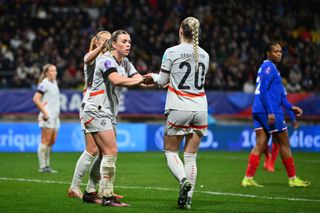 Ingibjorg Sigurdardottir of Iceland plays during the UEFA Women's Nations League 2024/25 Group A2 MD2 match between France and Iceland at Stadion Marie Marvingt in Le Mans, France, on February 25, 2025. 