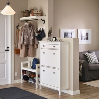 small hallway ideas: knocking down a wall. Ikea storage in an open plan hallway