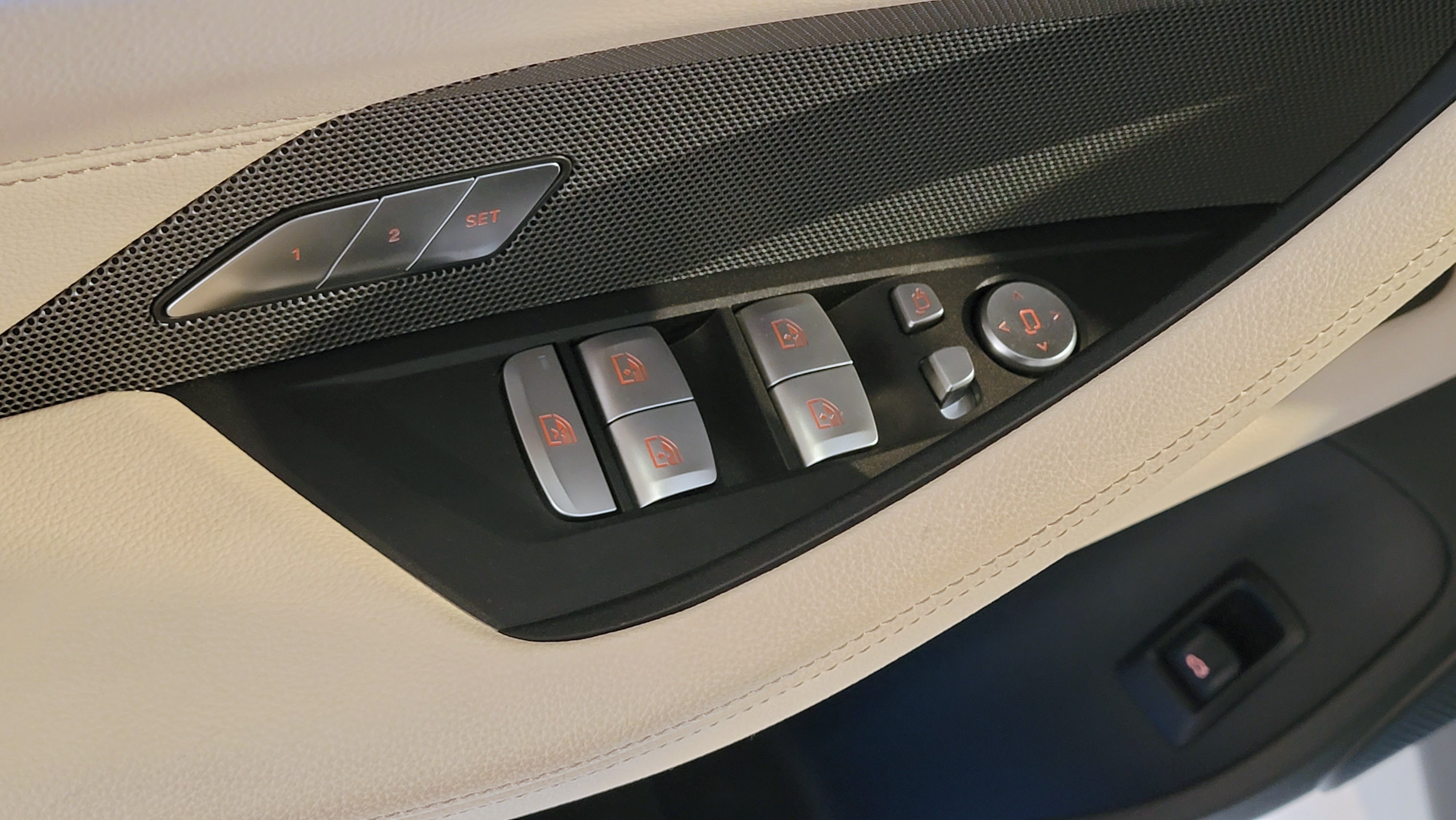 Window controls on the door panel of a car