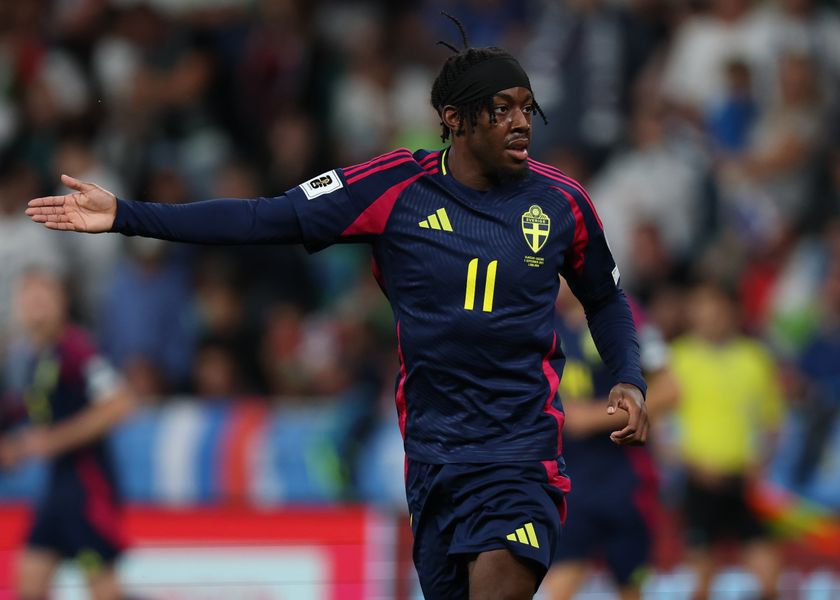 LJUBLJANA, SLOVENIA - SEPTEMBER 05: Anthony Elanga of Sweden looks on during the FIFA World Cup 2026 qualifier match between Slovenia and Sweden at Stozice Stadium on September 05, 2025 in Ljubljana, Slovenia. (Photo by Timothy Rogers/Getty Images)