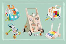 A collage of six of the items featured in our guide to the best baby walkers for 2024