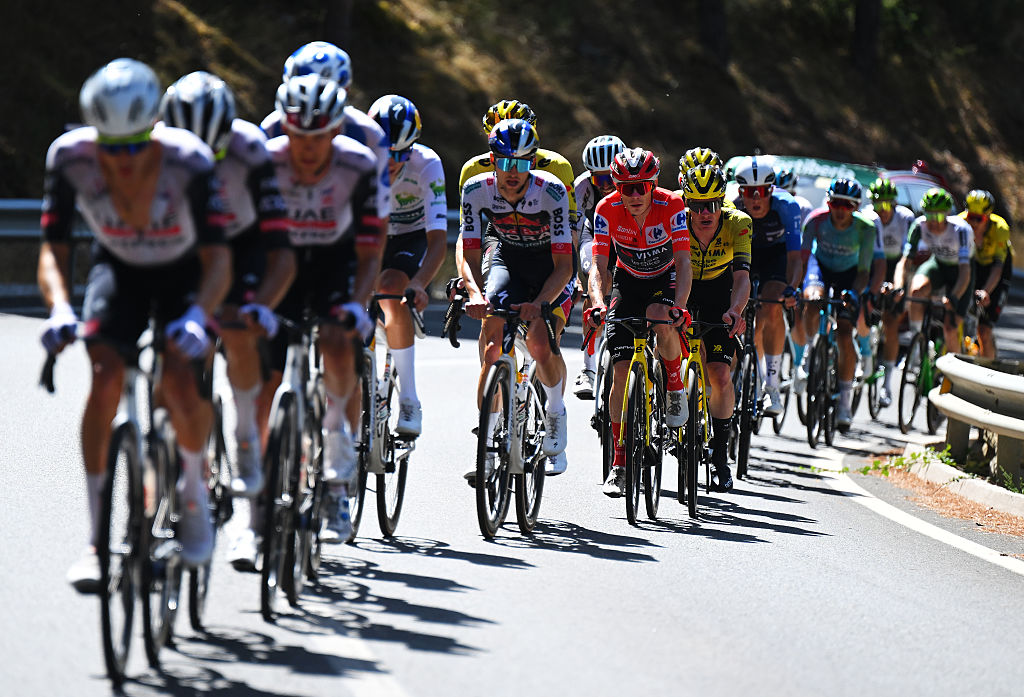 BOLA DEL MUNDO, SPAIN - SEPTEMBER 13: Jonas Vingegaard of Denmark and Team Visma | Lease a Bike - Red Leader Jersey competes during the La Vuelta - 80th Tour of Spain 2025, Stage 20 a 164.8km stage from Robledo de Chavela to Bola del Mundo. Puerto de Navacerrada 2253m / #UCIWT / on September 13, 2025 in Bola del Mundo. Puerto de Navacerrada, Spain. (Photo by Tim de Waele/Getty Images)