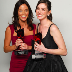 Emily Blunt and Anne Hathaway, winners Star of the Year Awards for "The Devil Wears Prada" at the Music Box in Los Angeles, California