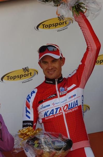 Alexander Kristoff (Katusha) waves from the podium