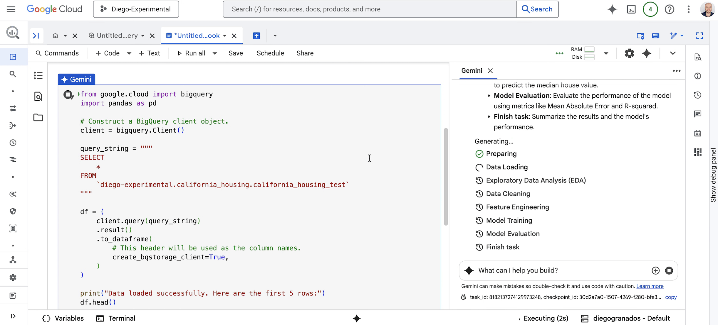 The data science agent in Google Cloud.