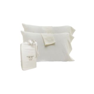 BedVoyage Cooling Pillowcases set of two next to a small pouch